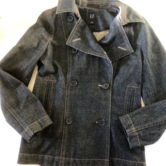 Gap Dark Wash Denim Double Breasted Peacoat - Picture 2 of 8
